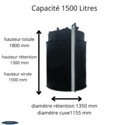 CUVE DE STOCKAGE + RETENTION PE-HD HYPOCHLORITE DE SOD 1500L + NIVEAU