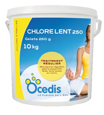 CHLORE LENT GALET 250 G EN 10 KG NON COMBURANT ( nouveau )